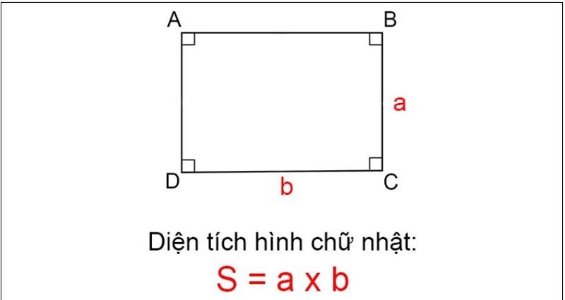 Các em hãy nhớ kỹ công thức này để áp dụng vào việc tính diện tích hình chữ nhật nhé! (Ảnh: Sưu tầm từ internet)